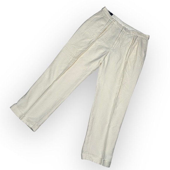 Polo Ralph Lauren Mens Dress Pants Linen Blend Pleated Front Cuffed Beige 38x32 - Picture 1 of 10